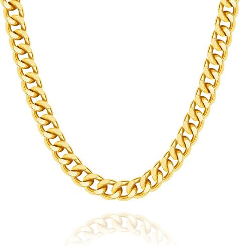 15-25 in 7-10mm Brass Gold/Silver Chunky Cuban Link Chain Necklace for Women in Kuwait