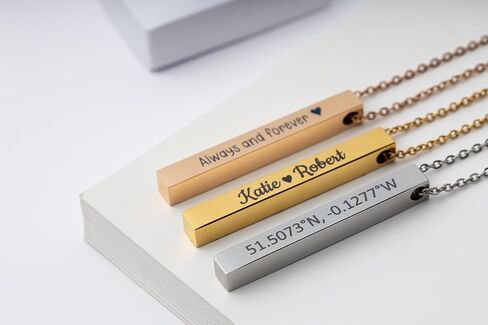 Personalized Necklace With Secret Morse Code - 4 Sides Engraved 3D Verticat Bar Pendant with Custom Text, Jewellery Gift for Boyfriend or Girlfriend (KP.2) in Kuwait