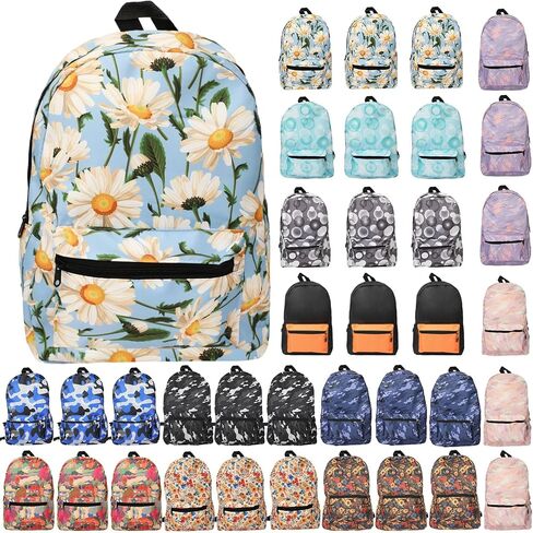 36 Pack Backpacks Bulk Multi Patterns Schoolbags Heavy Duty Bookbags Student Backpacks for Back to School Stadium Events Work Travel, 12 Assorted Colors in Saudi Arabia