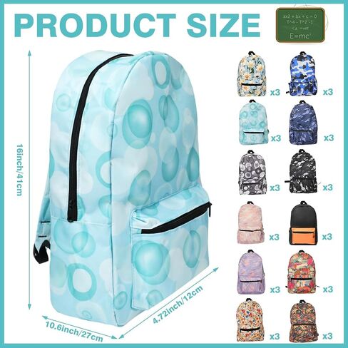 36 Pack Backpacks Bulk Multi Patterns Schoolbags Heavy Duty Bookbags Student Backpacks for Back to School Stadium Events Work Travel, 12 Assorted Colors in Saudi Arabia