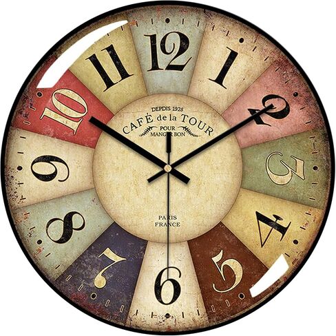Wall Clock —12-inch Silent No Ticking Sound Battery Operated Vintage Floral Pattern Wooden Dial Easy-Clean Glass Cover — Suitable for Living Room and Bedroom Decoration Great Gift in Kuwait