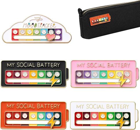 COTATI 5Pcs Social Battery Pin, Interactive Social Battery Slider Pin Set, Funny Mood Tracker Indicator Badge for Backpacks Jackets, Creative Enamel Lapel Brooch Pins in Saudi Arabia