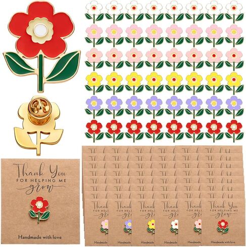Kigeli 48/96 Pcs Teacher Appreciation Pin Gifts Bulk Enamel Flower Pins for Teacher Thanks for Helping Me Grow Gifts Bulk in Kuwait