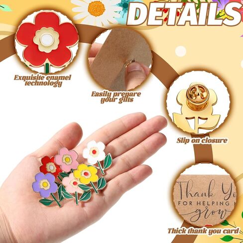 Kigeli 48/96 Pcs Teacher Appreciation Pin Gifts Bulk Enamel Flower Pins for Teacher Thanks for Helping Me Grow Gifts Bulk in Kuwait