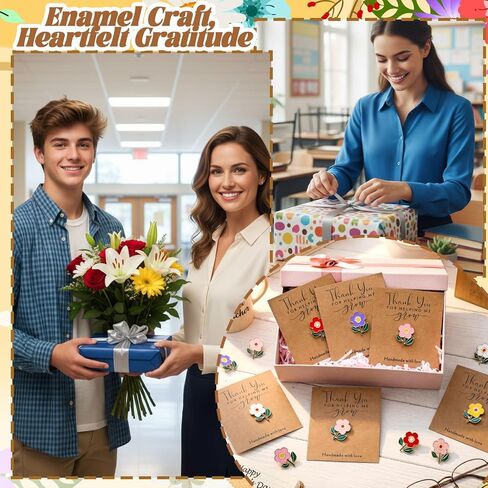 Kigeli 48/96 Pcs Teacher Appreciation Pin Gifts Bulk Enamel Flower Pins for Teacher Thanks for Helping Me Grow Gifts Bulk in Kuwait