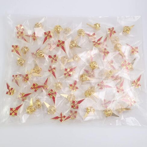 50pcs of Gold Plated Red Catholic Saint James Crusader Crucifix Cross Brooches Lapel Pin in Saudi Arabia