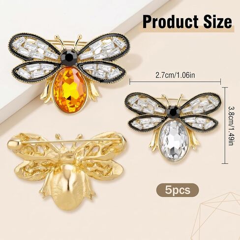 5 Pcs Colorful Rhinestone Crystal Bee Brooch Pin Bee Brooch Pin Vintage Honeybee Brooches Cute Animal Insect Lapel Pins for Dainty Dress Accessories Wedding Christmas Dating Birthday Jewelry Gift in Saudi Arabia