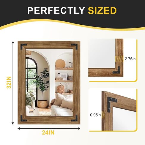 Wood Bathroom Mirror for Wall, 28"x40" Rustic Farmhouse Wood Framed Mirror for Bathroom Sink, Entryway, Living Room, Bedroom in Saudi Arabia