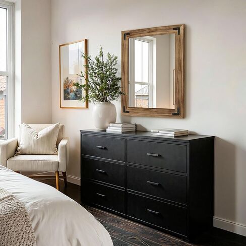 Wood Bathroom Mirror for Wall, 28"x40" Rustic Farmhouse Wood Framed Mirror for Bathroom Sink, Entryway, Living Room, Bedroom in Saudi Arabia