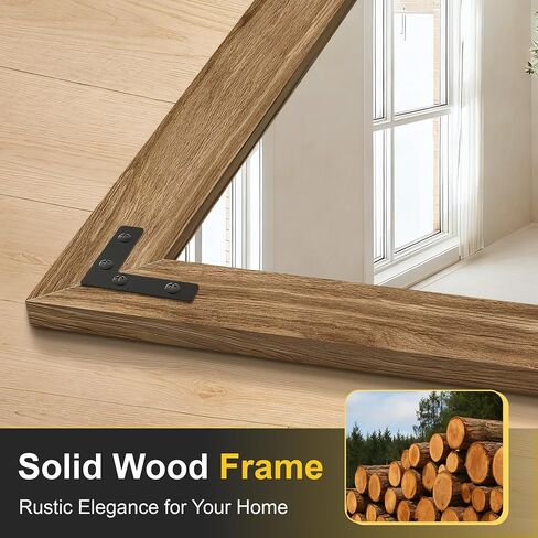 Wood Bathroom Mirror for Wall, 28"x40" Rustic Farmhouse Wood Framed Mirror for Bathroom Sink, Entryway, Living Room, Bedroom in Saudi Arabia