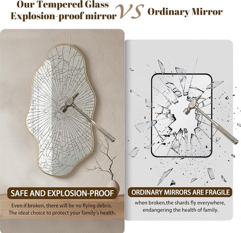 Besdomus Irregular Wall Mirror for Bathroom: 23.5"x44" Gold Asymmetrical Wavy Abstract Wooden Frame Decorative Mirror for Cloakroom/Bedroom/Entryway/Living Room - Ideal for 20-44 Age Fashion Women in Saudi Arabia