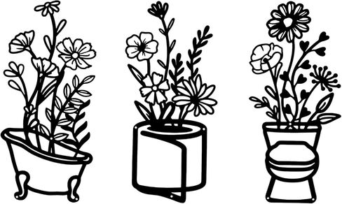 CYAOOI Black Metal Bathroom Wall Decor Set of 3, Funny Bathtub Toilet Paper Floral Bathroom Wall Art, Modern Flower Pictures Wall Decor for Bathroom Bedroom Laundry Room Hallway in Saudi Arabia