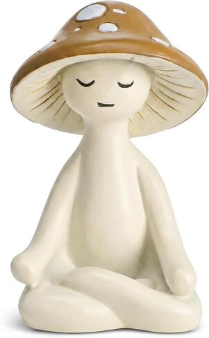 Meditation Mushroom Figurine Resin - Yoga Mushroom Statue for Desk Shelf Garden Decor, Cute Zen Mushroom Sculpture Figurine for Home Office Patio Decoration Gift in Saudi Arabia