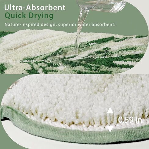 Mini Sage Green Leaf Bathroom Sink Mat Monstera, 23.6"x26.8" Extra Soft, Absorbent Washable Tufted Bath Rug, Non-Slip TPR Backing, Plush Shaggy Bath Carpet for Floor in Saudi Arabia