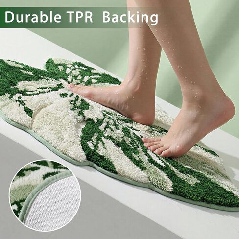 Mini Sage Green Leaf Bathroom Sink Mat Monstera, 23.6"x26.8" Extra Soft, Absorbent Washable Tufted Bath Rug, Non-Slip TPR Backing, Plush Shaggy Bath Carpet for Floor in Saudi Arabia