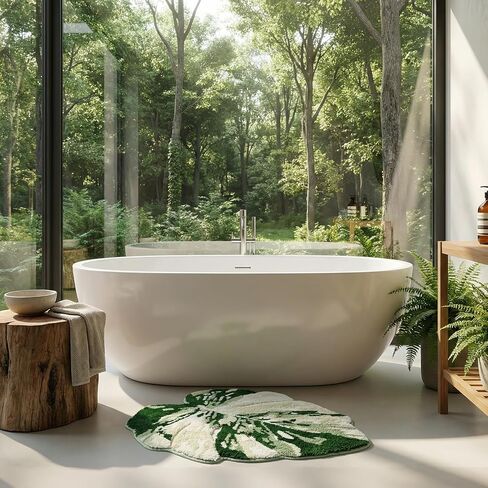 Mini Sage Green Leaf Bathroom Sink Mat Monstera, 23.6"x26.8" Extra Soft, Absorbent Washable Tufted Bath Rug, Non-Slip TPR Backing, Plush Shaggy Bath Carpet for Floor in Saudi Arabia