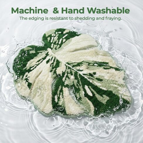 Mini Sage Green Leaf Bathroom Sink Mat Monstera, 23.6"x26.8" Extra Soft, Absorbent Washable Tufted Bath Rug, Non-Slip TPR Backing, Plush Shaggy Bath Carpet for Floor in Saudi Arabia