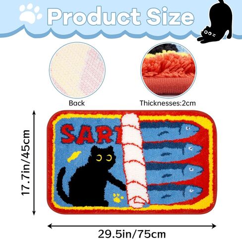 Black Cat Bath Rugs for Bathroom,Sardine Can Bath Rug,Funny Non-Slip Blue Mat with Quirky Design Rugs for Bathroom Shower Bedroom,30x18 Inch in Saudi Arabia