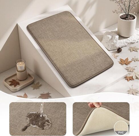 HOMEIDEAS Memory Foam Bathroom Rugs Set 2 Piece, Ultra Absorbent Quick Dry Bath Mats, Linen-Like Boho Bathroom Rug Set for Bath Floor, Shower & Tub (Beige, 32"x20" + 24"x17") in Saudi Arabia