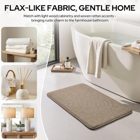 HOMEIDEAS Memory Foam Bathroom Rugs Set 2 Piece, Ultra Absorbent Quick Dry Bath Mats, Linen-Like Boho Bathroom Rug Set for Bath Floor, Shower & Tub (Beige, 32"x20" + 24"x17") in Saudi Arabia