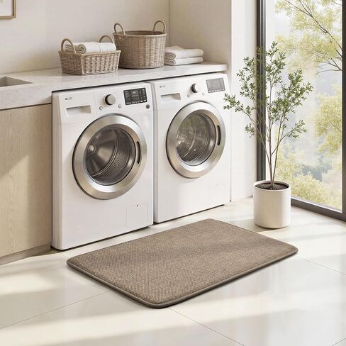 HOMEIDEAS Memory Foam Bathroom Rugs Set 2 Piece, Ultra Absorbent Quick Dry Bath Mats, Linen-Like Boho Bathroom Rug Set for Bath Floor, Shower & Tub (Beige, 32"x20" + 24"x17") in Saudi Arabia