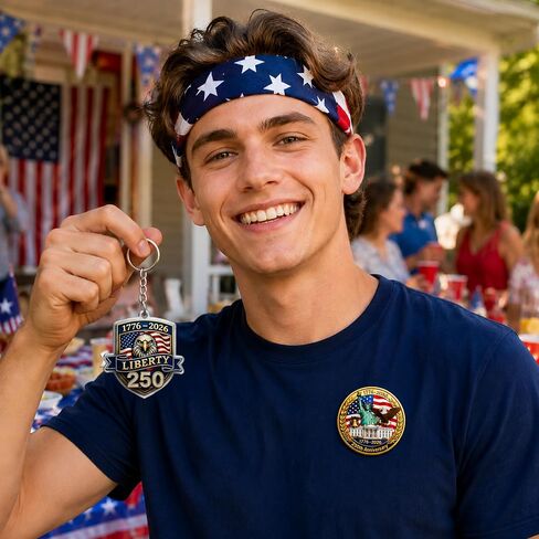 250th Anniversary Patriotic Keychain Bundle, Includes 4 Commemorative USA Keychains, Patriotic Bandana & Lapel Pin, July 4th & Veterans Day Souvenir Gifts in Kuwait