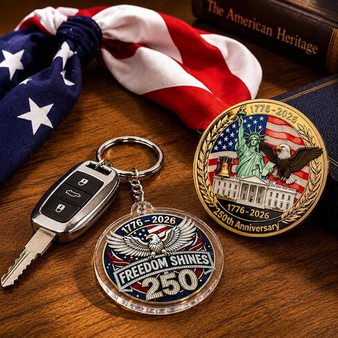 250th Anniversary Patriotic Keychain Bundle, Includes 4 Commemorative USA Keychains, Patriotic Bandana & Lapel Pin, July 4th & Veterans Day Souvenir Gifts in Kuwait
