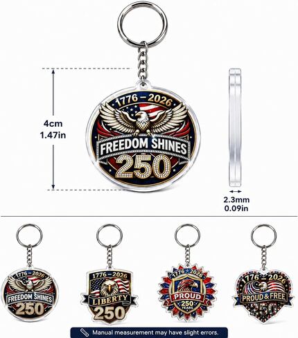 250th Anniversary Patriotic Keychain Bundle, Includes 4 Commemorative USA Keychains, Patriotic Bandana & Lapel Pin, July 4th & Veterans Day Souvenir Gifts in Kuwait