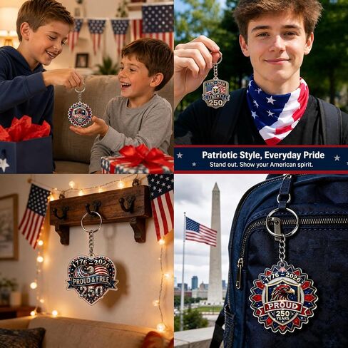 250th Anniversary Patriotic Keychain Bundle, Includes 4 Commemorative USA Keychains, Patriotic Bandana & Lapel Pin, July 4th & Veterans Day Souvenir Gifts in Kuwait