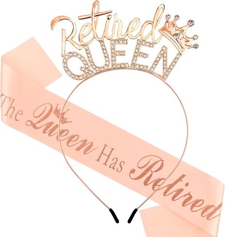 CUBACO Retirement Gift for Woman, Rose Gold Retirement Headband and Sash Party Decorations Funny Gifts for Women Farewell Decorations Party The Queen Has Retired Party Favors Supplies in Saudi Arabia