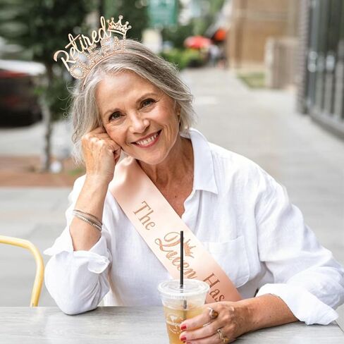CUBACO Retirement Gift for Woman, Rose Gold Retirement Headband and Sash Party Decorations Funny Gifts for Women Farewell Decorations Party The Queen Has Retired Party Favors Supplies in Saudi Arabia