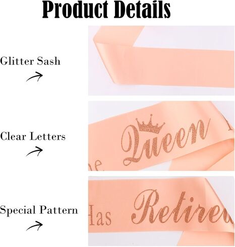 CUBACO Retirement Gift for Woman, Rose Gold Retirement Headband and Sash Party Decorations Funny Gifts for Women Farewell Decorations Party The Queen Has Retired Party Favors Supplies in Saudi Arabia