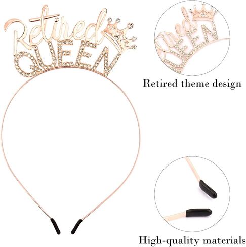 CUBACO Retirement Gift for Woman, Rose Gold Retirement Headband and Sash Party Decorations Funny Gifts for Women Farewell Decorations Party The Queen Has Retired Party Favors Supplies in Saudi Arabia