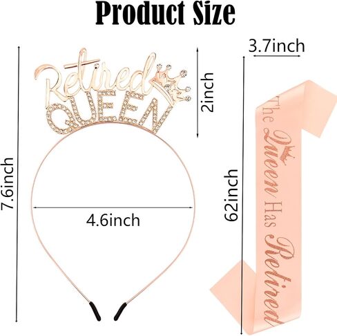 CUBACO Retirement Gift for Woman, Rose Gold Retirement Headband and Sash Party Decorations Funny Gifts for Women Farewell Decorations Party The Queen Has Retired Party Favors Supplies in Saudi Arabia