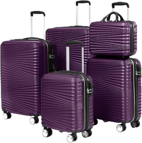 LARVENDER Luggage 5 Piece Sets, Hard Shell Luggage Set Expandable Carry on Luggage Suitcase with Spinner Wheels Durable Lightweight Travel Set for Men Women, Grape Purple in Saudi Arabia