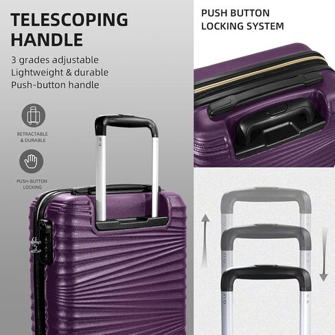 LARVENDER Luggage 5 Piece Sets, Hard Shell Luggage Set Expandable Carry on Luggage Suitcase with Spinner Wheels Durable Lightweight Travel Set for Men Women, Grape Purple in Saudi Arabia