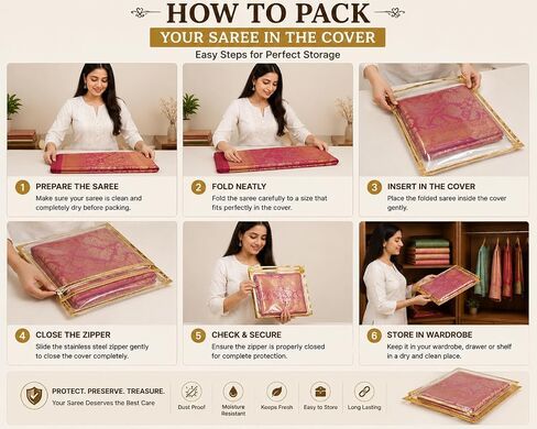 Set of 10 Pc Transparent Saree Covers with Stainless Steel Zip Lock for Storage and Travel (18x14 Inches) in Saudi Arabia