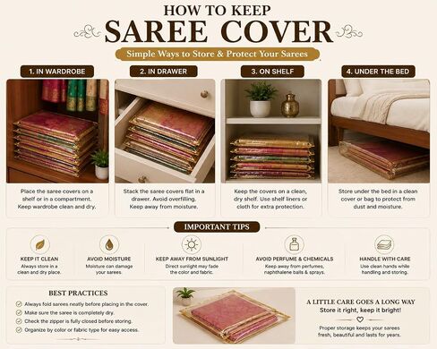 Set of 10 Pc Transparent Saree Covers with Stainless Steel Zip Lock for Storage and Travel (18x14 Inches) in Saudi Arabia