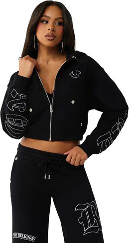 True Religion Women’s Horseshoe Appliqué Zip Hoodie – Full Zip Sweatshirt in Kuwait
