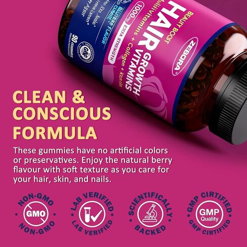 ZEBORA Biotin Gummies with Hyaluronic Acid, Keratin and Collagen – Extra Strength Hair Skin and Nails Vitamins for Women - Hair Growth Women and Men - 90 Blueberry Gummies in Saudi Arabia
