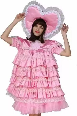 Sissy Pink Dress With Satin Edge Lockable Cosplay Maid Halloween Party Costume Customized in Saudi Arabia