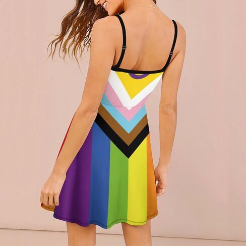 New Intersex Inclusive Progress Pride Flag Women's Sling Dress Sleeveless Summer Beach Short Dress in Saudi Arabia