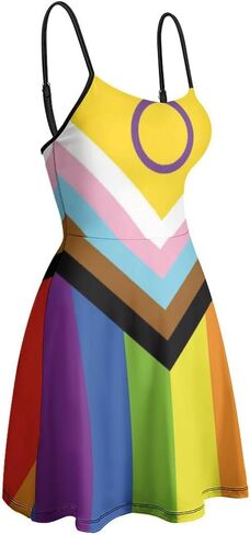 New Intersex Inclusive Progress Pride Flag Women's Sling Dress Sleeveless Summer Beach Short Dress in Saudi Arabia