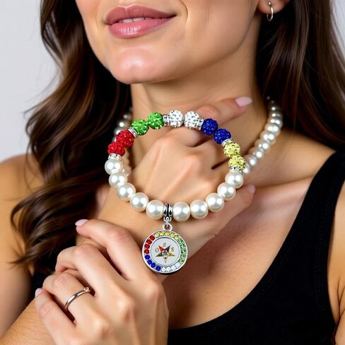 Beautiful OES Bracelet Society Group Order of the Eastern Star Pendant Symbol Women Pearl OES Bead Bangle Jewelry in Saudi Arabia
