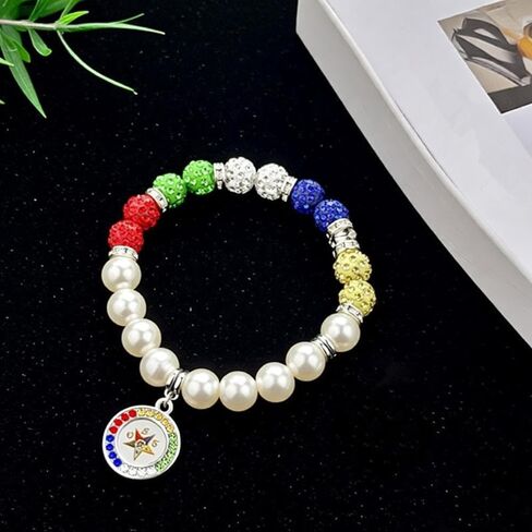 Beautiful OES Bracelet Society Group Order of the Eastern Star Pendant Symbol Women Pearl OES Bead Bangle Jewelry in Saudi Arabia
