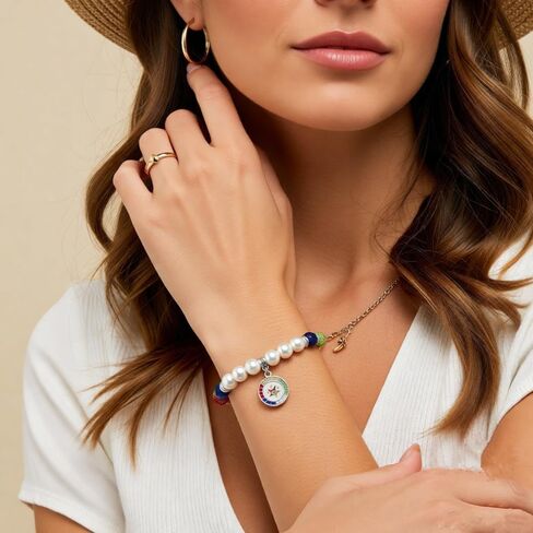 Beautiful OES Bracelet Society Group Order of the Eastern Star Pendant Symbol Women Pearl OES Bead Bangle Jewelry in Saudi Arabia