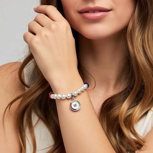 Beautiful OES Bracelet Society Group Order of the Eastern Star Pendant Symbol Women Pearl OES Bead Bangle Jewelry in Saudi Arabia