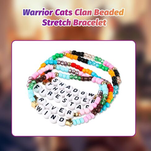 Warrior Cats Inspired Beaded Bracelets, Stackable Stretch Glass Bead Bracelets with WIND RIVER SHADOW THUNDER FIRESTAR, Fan Merchandise Jewelry Gifts for Women Girls Birthday Christmas, 5 Pcs in Saudi Arabia
