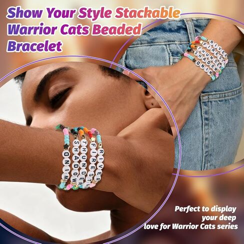 Warrior Cats Inspired Beaded Bracelets, Stackable Stretch Glass Bead Bracelets with WIND RIVER SHADOW THUNDER FIRESTAR, Fan Merchandise Jewelry Gifts for Women Girls Birthday Christmas, 5 Pcs in Saudi Arabia