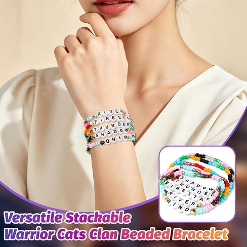 Warrior Cats Inspired Beaded Bracelets, Stackable Stretch Glass Bead Bracelets with WIND RIVER SHADOW THUNDER FIRESTAR, Fan Merchandise Jewelry Gifts for Women Girls Birthday Christmas, 5 Pcs in Saudi Arabia